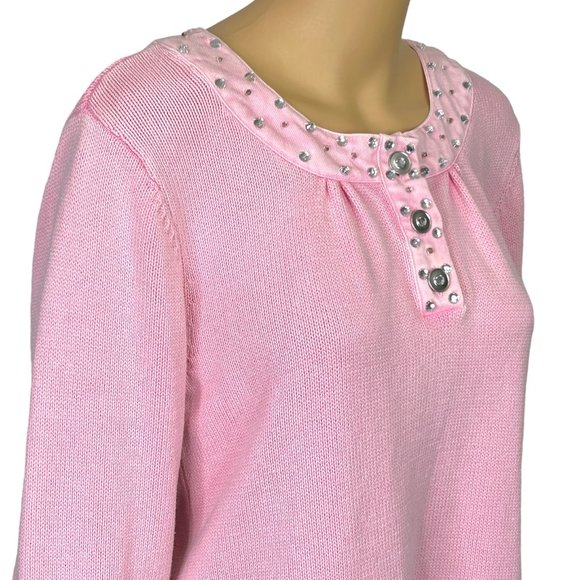 Vintage RARE Quacker Factory Womens M Pink Sweater Shirt Rhinestones & Beaded - Picture 5 of 15